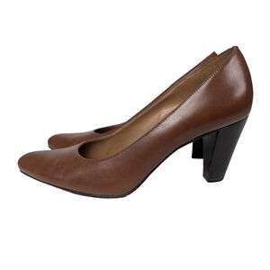 Naturalizer Women’s Brown Leather Block Heel Pump Shoe Size 9 Classic Office
